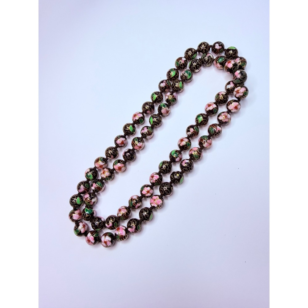 vintage cloisonné necklace featuring glossy black enamel beads.